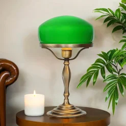 Outlet Giovanni Battista Tischlampe Glasschirm Grün aus Echt-Messing