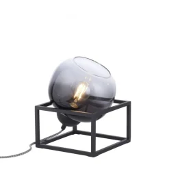 New Just Light Tischlampe Glasschirm Rauchgrau Schwarz E27 23 cm klein