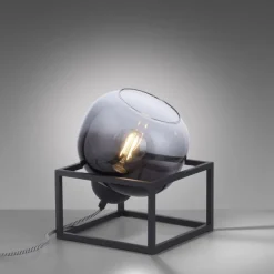 New Just Light Tischlampe Glasschirm Rauchgrau Schwarz E27 23 cm klein