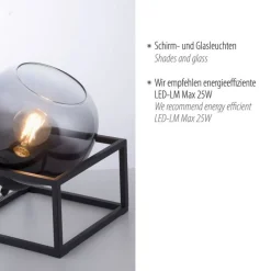 New Just Light Tischlampe Glasschirm Rauchgrau Schwarz E27 23 cm klein