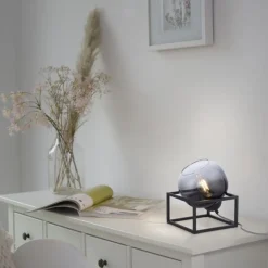 New Just Light Tischlampe Glasschirm Rauchgrau Schwarz E27 23 cm klein