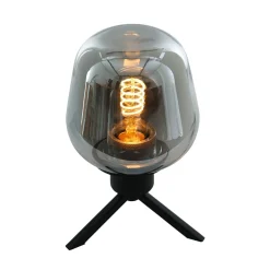 Steinhauer Tischlampe Glasschirm Schwarz Rauchgrau 23 cm elegant* Tischlampen|Schlafzimmer Lampen