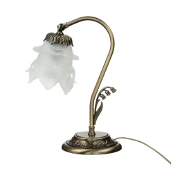 Clearance Giovanni Battista Tischlampe Glasschirm Weiß Echt-Messing Floral