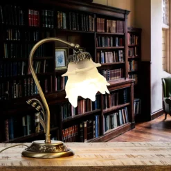 Clearance Giovanni Battista Tischlampe Glasschirm Weiß Echt-Messing Floral