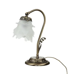 Clearance Giovanni Battista Tischlampe Glasschirm Weiß Echt-Messing Floral