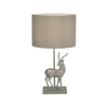 Searchlight Tischlampe Grau H: 42,5 cm Stoff Resin Hirsch E27* Stofflampen|Schlafzimmer Lampen