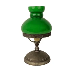 New Giovanni Battista Tischlampe Grün Bronze Antik H: 23,5 cm klein Glas Messing E14