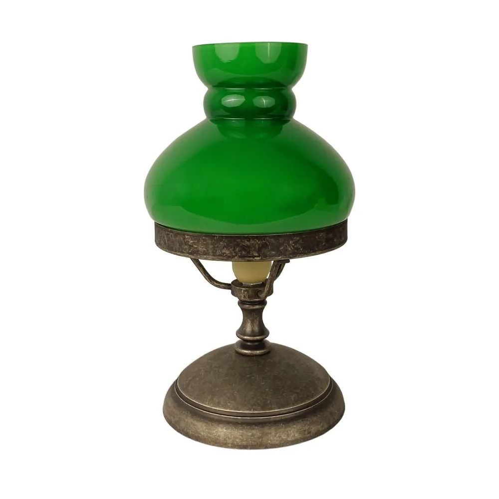 New Giovanni Battista Tischlampe Grün Bronze Antik H: 23,5 cm klein Glas Messing E14