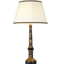 Elstead Tischlampe groß 87 cm Stoff Holz in Creme Schwarz Gold* Tischlampen|Schlafzimmer Lampen