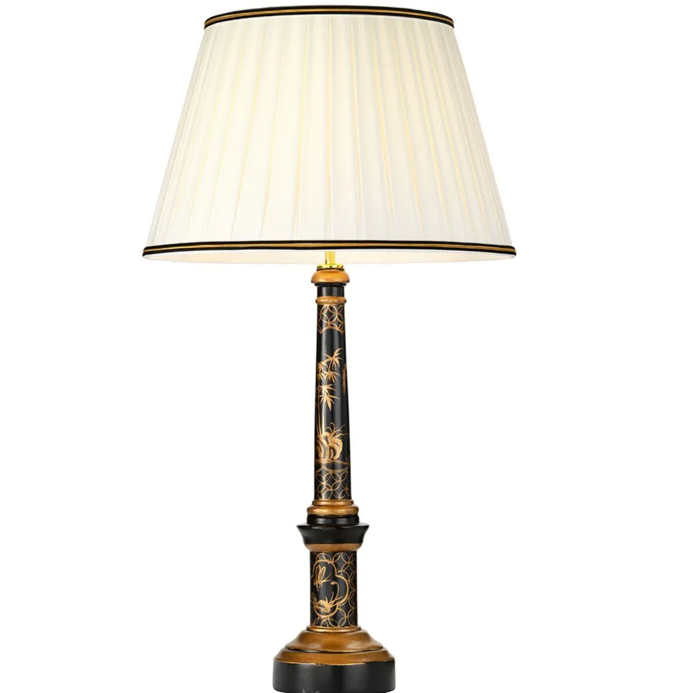 Elstead Tischlampe groß 87 cm Stoff Holz in Creme Schwarz Gold* Tischlampen|Schlafzimmer Lampen
