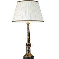 Elstead Tischlampe groß 87 cm Stoff Holz in Creme Schwarz Gold* Tischlampen|Schlafzimmer Lampen