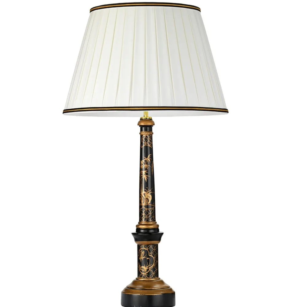 Elstead Tischlampe groß 87 cm Stoff Holz in Creme Schwarz Gold* Tischlampen|Schlafzimmer Lampen