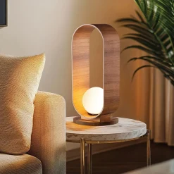 Elstead Tischlampe Holz Furnier aus Teak Glas 54 cm hoch E27 Modern* Wohnzimmerlampen|Schlafzimmer Lampen