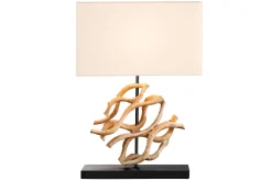 Clearance Invicta Interior Tischlampe Holz Stoff blendarm E27 H:57 cm Leselicht