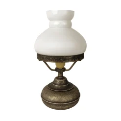 Giovanni Battista Tischlampe Jugendstil Messing Glas in Bronze Antik Weiß 24,5cm* Tischlampen|Jugendstil Lampen