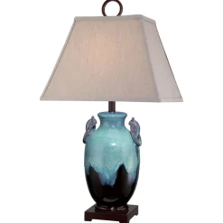 Clearance Elstead Tischlampe Keramik Leinen Maritim in Türkis Natur 85 cm