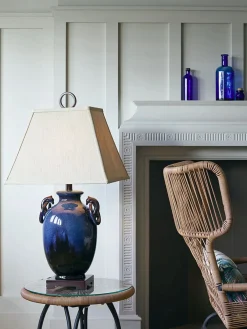 Clearance Elstead Tischlampe Keramik Leinen Maritim in Türkis Natur 85 cm