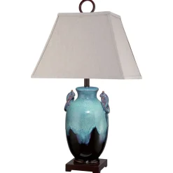 Clearance Elstead Tischlampe Keramik Leinen Maritim in Türkis Natur 85 cm