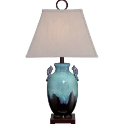 Clearance Elstead Tischlampe Keramik Leinen Maritim in Türkis Natur 85 cm