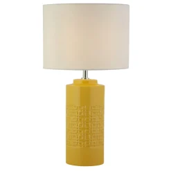Searchlight Tischlampe Keramik Leinen 52 cm Ø 28 cm in Gelb Weiß E27* Schlafzimmer Lampen|Stofflampen