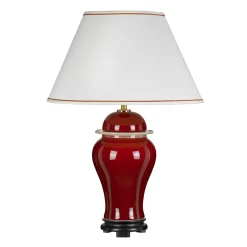 Outlet Elstead Tischlampe Keramik Rot Ecru Weiß E27 65 cm MALDRA