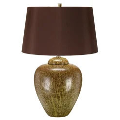 Elstead Tischlampe Keramik Stoff 63,5 cm Braun Grün E27* Tischlampen|Stofflampen