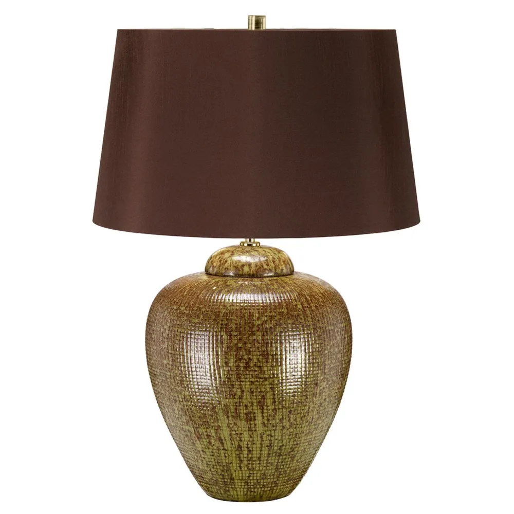 Elstead Tischlampe Keramik Stoff 63,5 cm Braun Grün E27* Tischlampen|Stofflampen