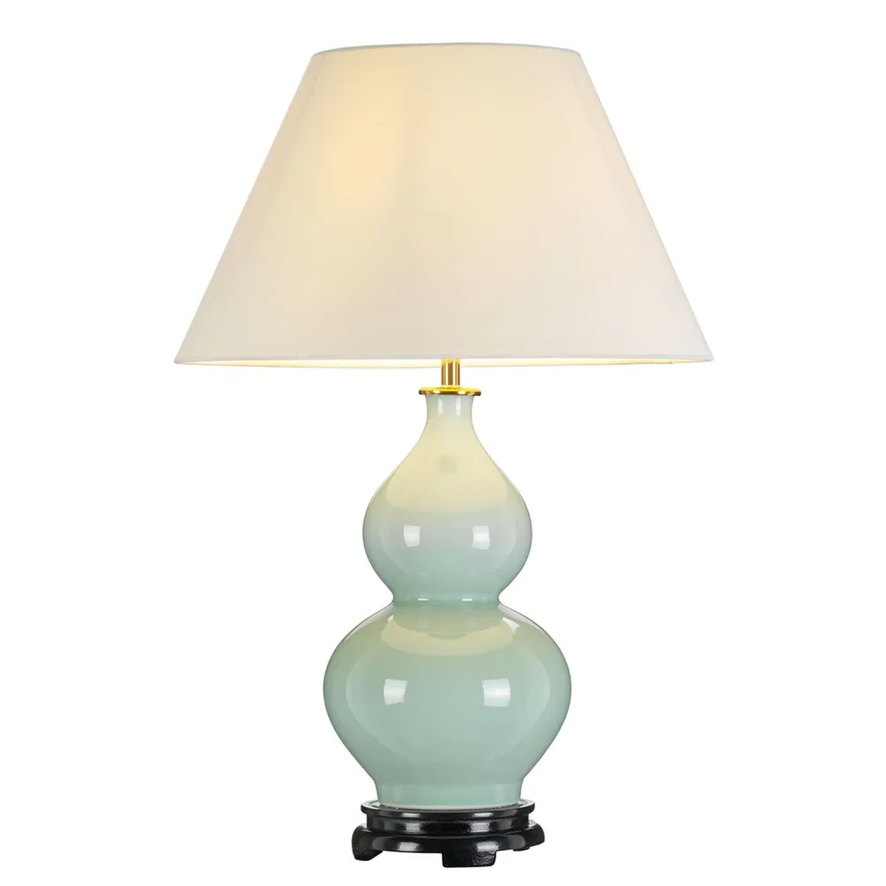 Online Elstead Tischlampe Keramik Stoff in Grün Ecru 64 cm Klassisch E27
