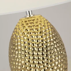 Discount Searchlight Tischlampe Keramik Stoff E27 45 cm Ø 28 cm Gold Creme-Weiß