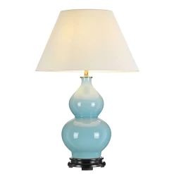 Elstead Tischlampe Keramik Stoff Hellblau Stoff 64 cm hoch* Tischlampen|Schlafzimmer Lampen