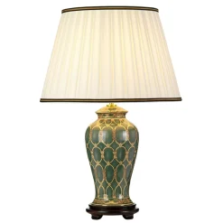 Hot Elstead Tischlampe Keramik Stoff 68 cm Grün Gold Creme