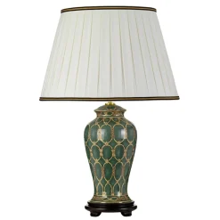 Hot Elstead Tischlampe Keramik Stoff 68 cm Grün Gold Creme