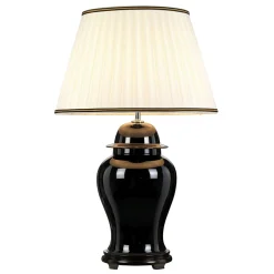 Elstead Tischlampe Keramik Stoff Schwarz Creme 80 cm hoch E27