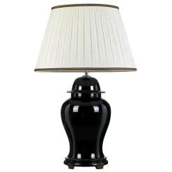 Elstead Tischlampe Keramik Stoff Schwarz Creme 80 cm hoch E27