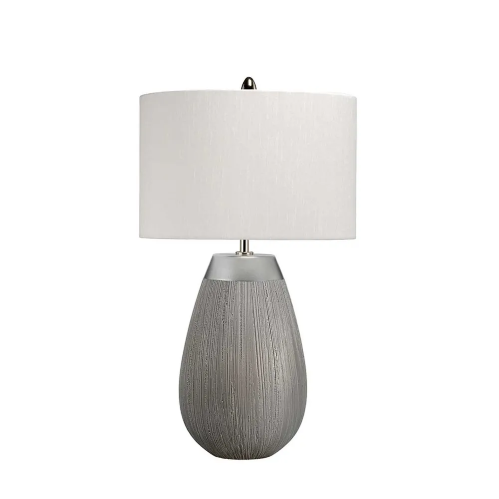 Elstead Tischlampe Keramik Stoff 54 cm E27 Modern in Silber Grau* Tischlampen|Schlafzimmer Lampen
