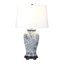 Online Elstead Tischlampe Keramik Stoff E27 65 cm Blau Weiß Klassisch