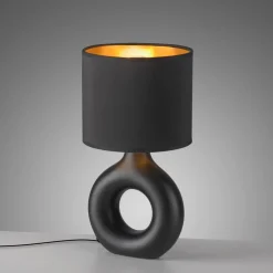 Best Just Light Tischlampe Keramik Stoff 30 cm E27 Schwarz Gold Modern