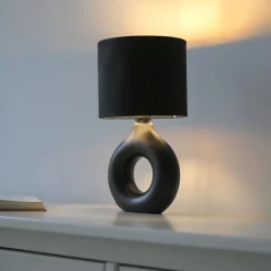 Best Just Light Tischlampe Keramik Stoff 30 cm E27 Schwarz Gold Modern