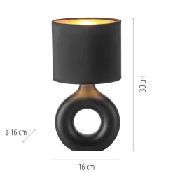 Best Just Light Tischlampe Keramik Stoff 30 cm E27 Schwarz Gold Modern