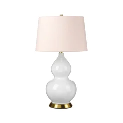 Outlet Elstead Tischlampe Keramik Stoff 64 cm E27 Retro Rosa Weiß