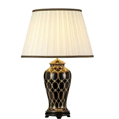 Best Elstead Tischlampe Keramik Stoff 68 cm Creme Schwarz Gold E27