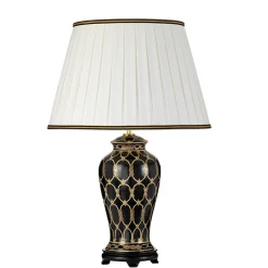 Best Elstead Tischlampe Keramik Stoff 68 cm Creme Schwarz Gold E27