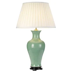 Elstead Tischlampe Keramik Stoff Grün Creme 81cm E27 Nachttisch* Tischlampen|Schlafzimmer Lampen