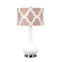 Elstead Tischlampe Keramik Stoff E27 69 cm hoch Weiß Rosa* Wohnzimmerlampen|Stofflampen