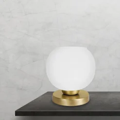 Discount Giovanni Battista Tischlampe Kugel H: 18,5 cm Glas Messing in Weiß Bronze