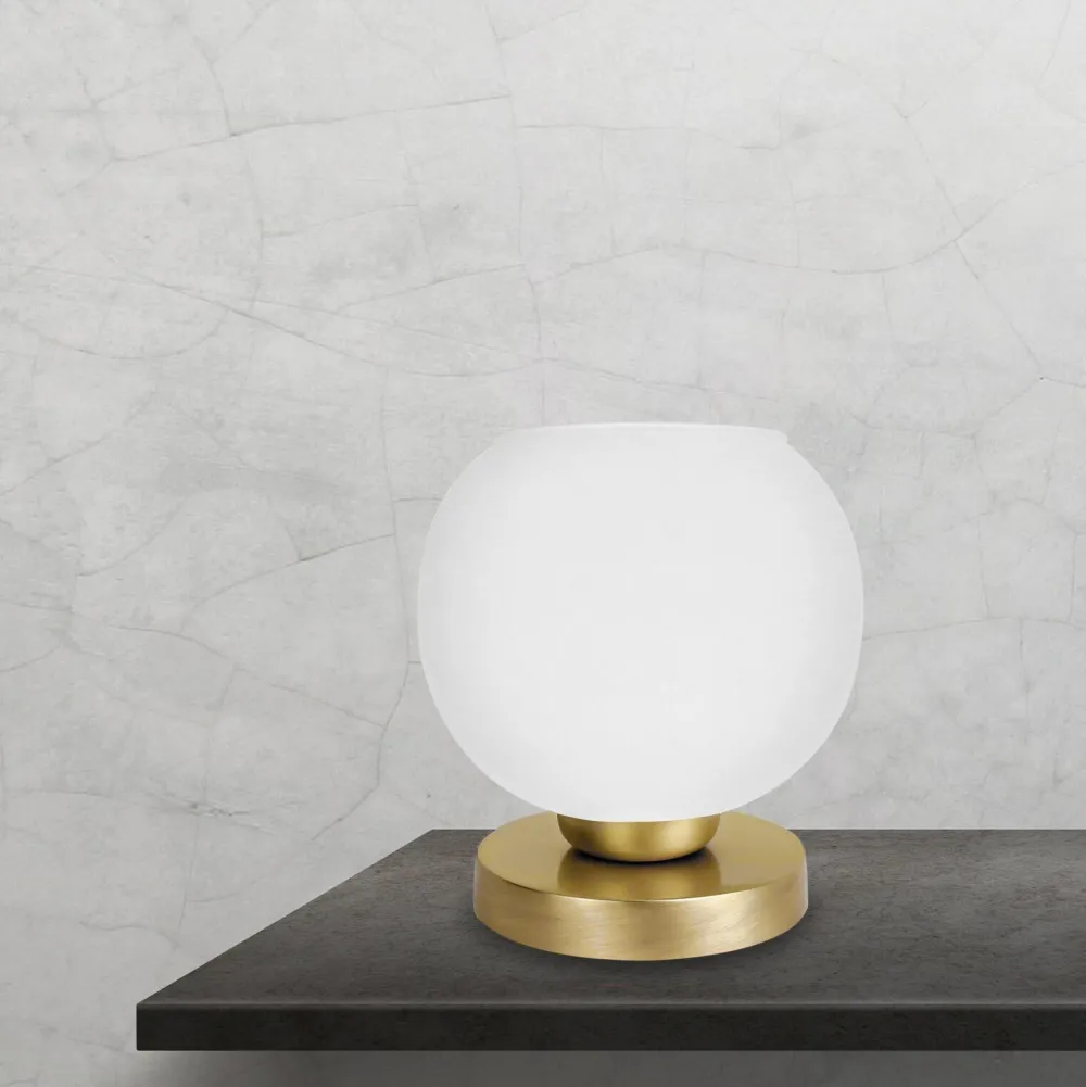 Discount Giovanni Battista Tischlampe Kugel H: 18,5 cm Glas Messing in Weiß Bronze