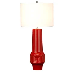 Outlet Elstead Tischlampe LENIO Keramik Rot Creme H:76cm Retro
