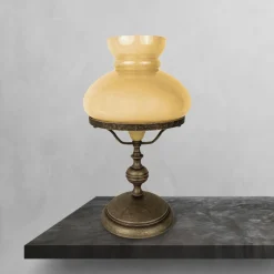 Best Giovanni Battista Tischlampe Messing Glas 39 cm in Bronze Antik Creme E14