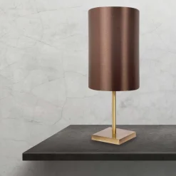 Discount Giovanni Battista Tischlampe Messing Stoff 38,5 cm E27 in Bronze hell Braun