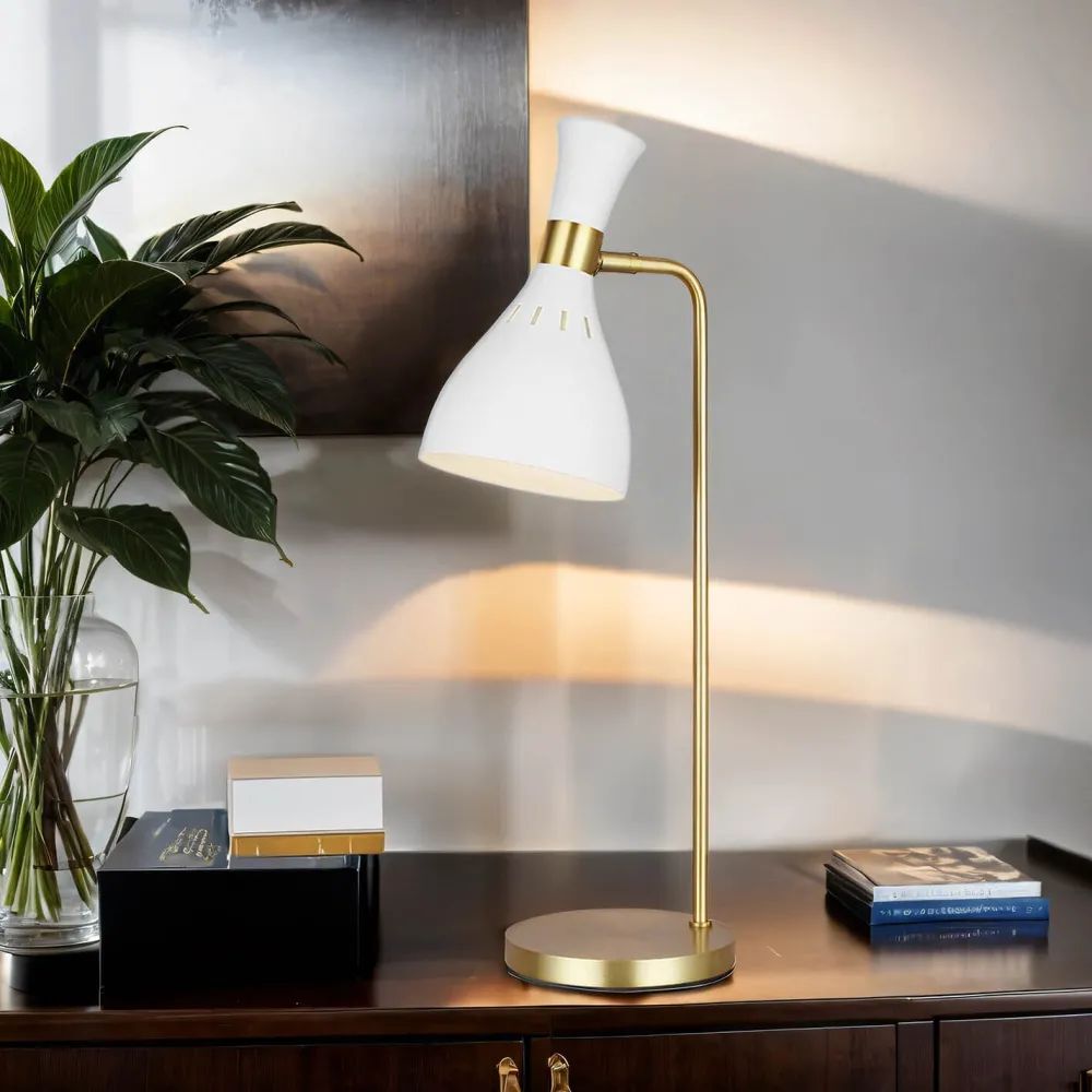 Elstead Tischlampe Metall 63,5 cm in Messing Weiß E27 Retro* Tischlampen|Bürolampen